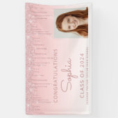 2024 Foto Roze Glitter Drip Afstuderen Spandoek (Verticaal)