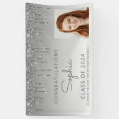 2024 foto Silver Glitter Drip Afstuderen Spandoek (Verticaal)