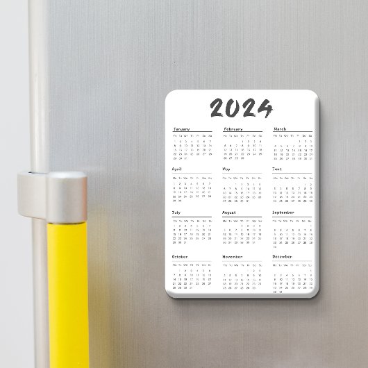 2024 Full Year Calendar Black And White Minimalist Magneet