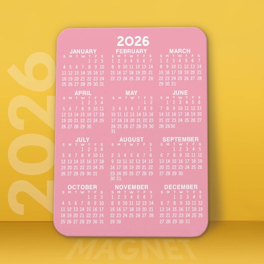 2024 Full Year View Calendar - Basic Pink Minimal Magneet