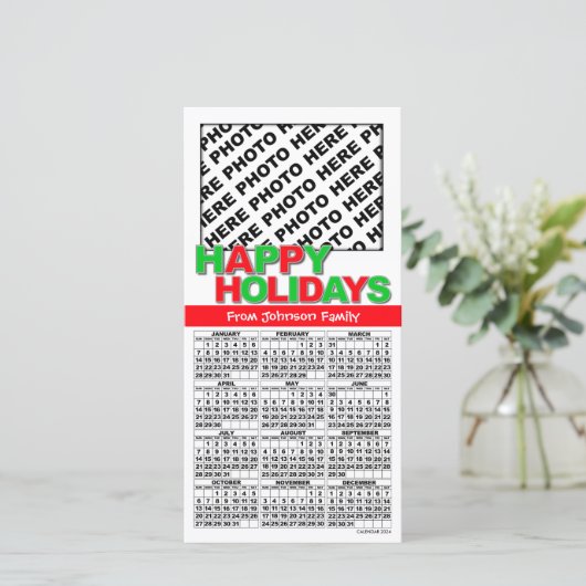 2024 Gelukkig Kerstkalender Fotokaart Familie Feestdagenkaart (Staand voorkant)