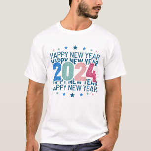 2024 Gelukkig Nieuwjaar met Kleurrijke tekst T-shirt