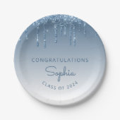 2024 gepersonaliseerd Blue Glitter Drip Afstuderen Papieren Bordje (Voorkant)