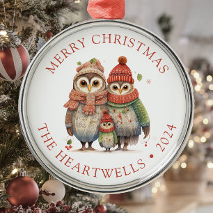 2024 Gepersonaliseerde Uil Familie Vrolijk Kerstfe Metalen Ornament