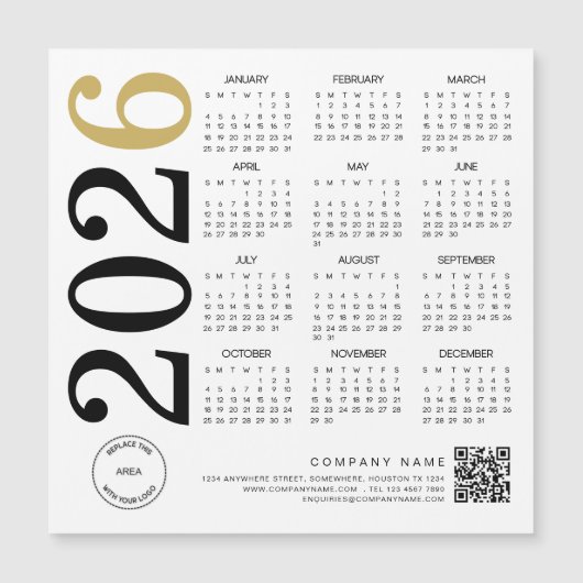 2024 Gold White Calendar Logo QR Code Business (Voorkant)