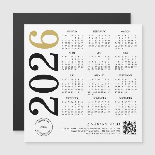 2024 Goud Witte Kalender Logo QR Code Zakelijk (Voorkant / Achterkant)