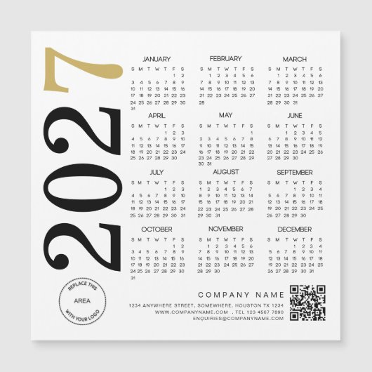 2024 Goud Witte Kalender Logo QR Code Zakelijk (Voorkant)
