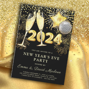 2024 gouden glitter op zwart kaart