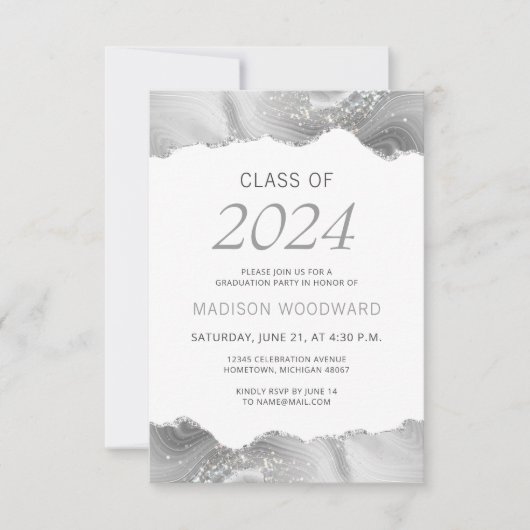 2024 Graduation Photo Grey Argent Agate Invitation (Devant)