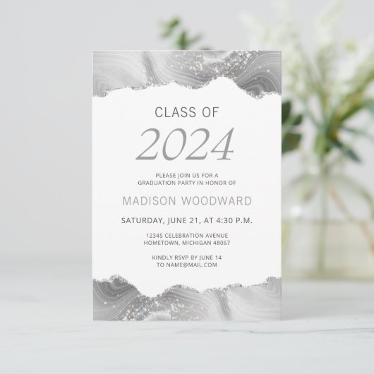 2024 Graduation Photo Grey Argent Agate Invitation (Debout devant)