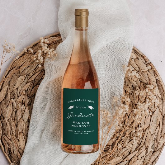 2024 Groen Wit Script Pet Afstuderen Wijn Etiket
