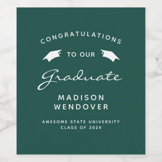 2024 Groen Wit Script Pet Afstuderen Wijn Etiket (Enkel label)