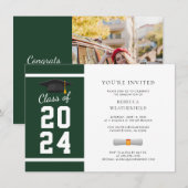 2024 Groen Witte Foto Afstudeerfeest Kaart (Voorkant / Achterkant)