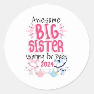 2024 Grote Zus Wachten op Nieuwe Baby Sibling Ronde Sticker