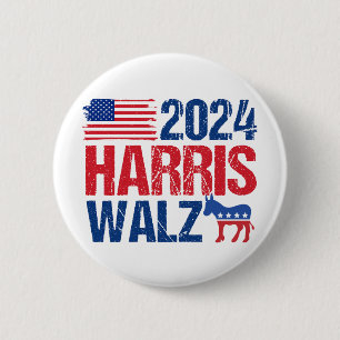 2024 Harris Walz Democraat Donkey Amerikaanse Verk Ronde Button 5,7 Cm