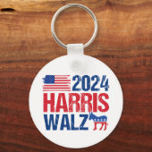 2024 Harris Walz Democraat Donkey Amerikaanse Verk Sleutelhanger (Voorkant)