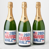 2024 Harris Walz Democraat Donkey Verkiezing Sparkling Wijnetiket (Flessen)