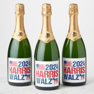 2024 Harris Walz Democraat Donkey Verkiezing Sparkling Wijnetiket