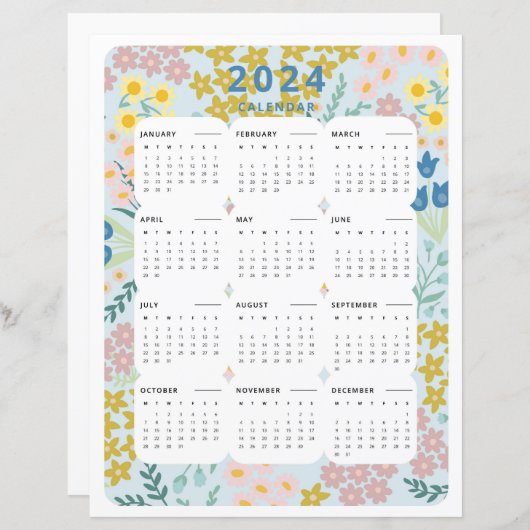 2024 In een oogopslag Kalender Bloemen Kantoor Dec (Voorkant / Achterkant)