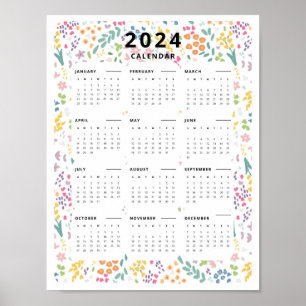 2024 In een oogopslag Kalender Wildflower Patroon Poster
