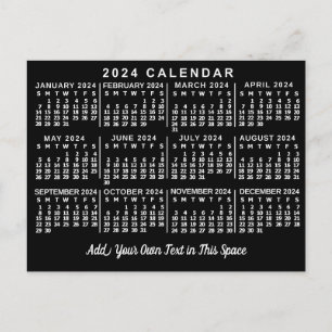 2024 Jaar Maandelijkse Kalender Classic Zwart-wit Briefkaart