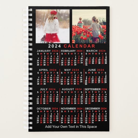 2024 Jaar Maandelijkse Kalender Zwart Custom 10 Fo Planner (Voorkant)