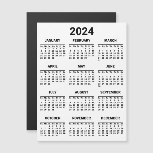 2024 Jaar op Blik Kalender Magnetische Kaart (Voorkant / Achterkant)