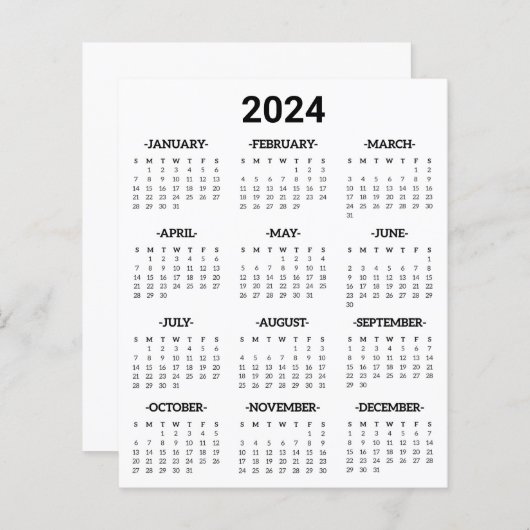 2024 Jaar op het Blad van het Kalenderkalender (Voorkant / Achterkant)
