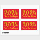 2024 JAAR VAN DE DRAAK GOUD RECHTHOEKIGE STICKER (Vel)