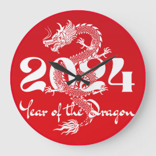 2024 jaar van de draak rood wit grote klok