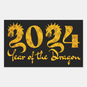 2024 JAAR VAN DE DRAGON GOUD RECHTHOEKIGE STICKER