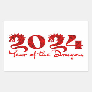 2024 JAAR VAN DE DRAGON RODE RECHTHOEKIGE STICKER