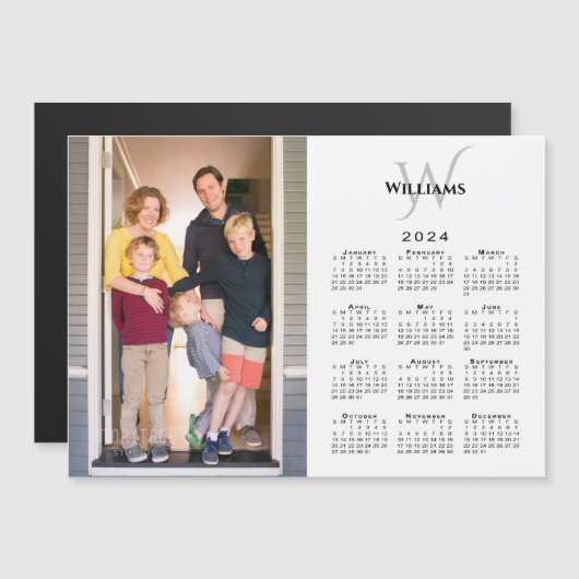 2024 Kalender Aangepaste Foto Monogram Naam Magnee (Voorkant / Achterkant)