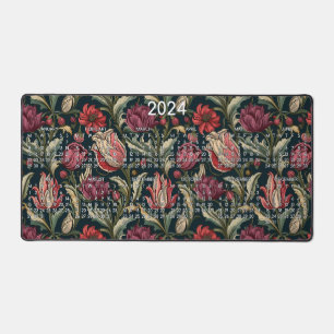 2024 Kalender Bloemen Floral Achtergrond Patroon Bureaumat