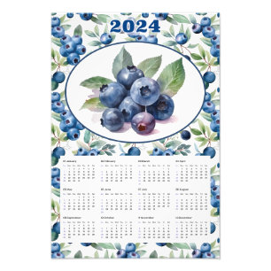 2024 Kalender Blueberries Waterverf Foto Afdruk