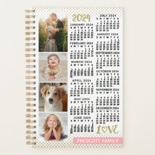 2024 Kalender Blush Roze Goud Fotocollage Klein Planner
