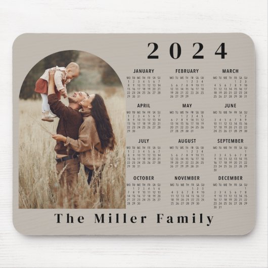2024 Kalender boho modern 1 foto elegant beige Muismat (Voorkant)