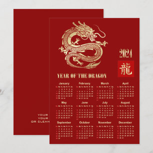 2024 Kalender Chinees Jaar van de Dragon Kaart