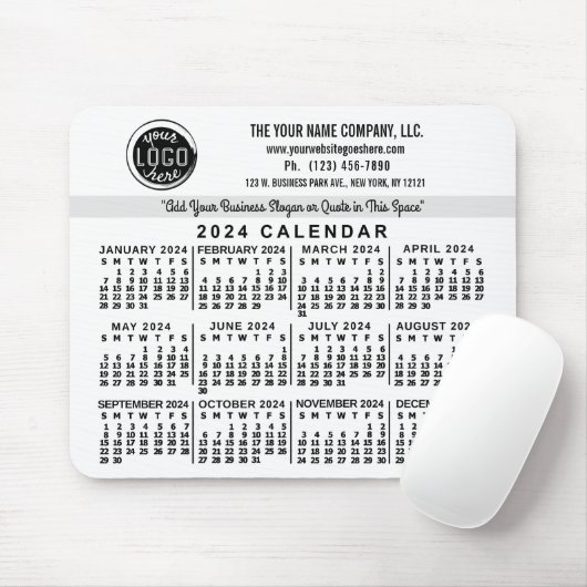 2024 Kalender Custom Business Logo Naam Easy White Muismat (Met muis)
