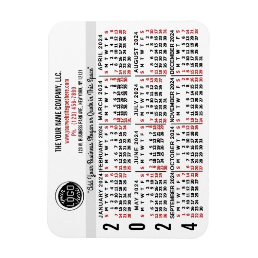 2024 Kalender Custom Business Logo Naam Wit Gemakk Magneet (Verticaal)
