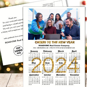 2024 Kalender Feestelijke Gouden Glitter Corporate Feestdagenkaart