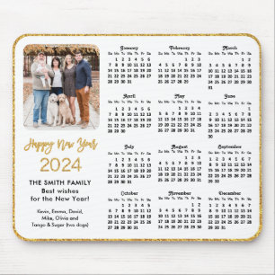 2024 Kalender Gold Glitter Script Family Foto Muismat
