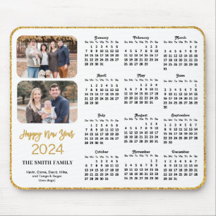 2024 Kalender Goud Glitter Script 2 Familie Foto Muismat