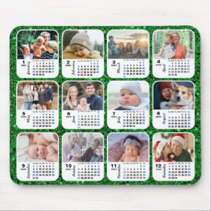 2024 Kalender groene glitter familie foto collage Muismat