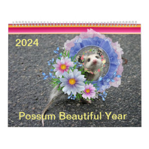 2024 Kalender Kleurrijke Kikker Opossum Bloemen