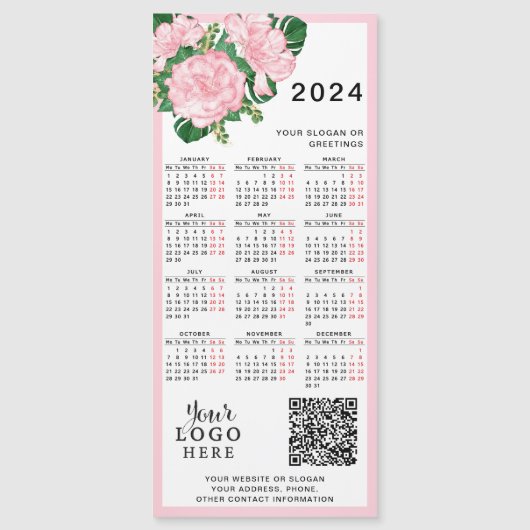 2024 Kalender Logo QR Code Roze Wit Bloemen (Voorkant)