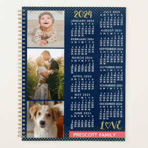 2024 Kalender Marine Koraal Goud Familie Fotocolla Planner