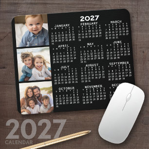 2024 Kalender met 3 foto collage - zwart Muismat