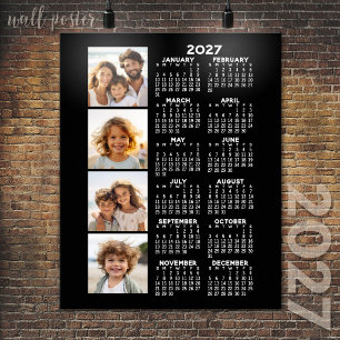2024 Kalender met 4 foto collage - zwart Poster