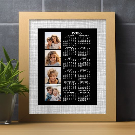 2024 Kalender met 4 foto collage - zwart Poster